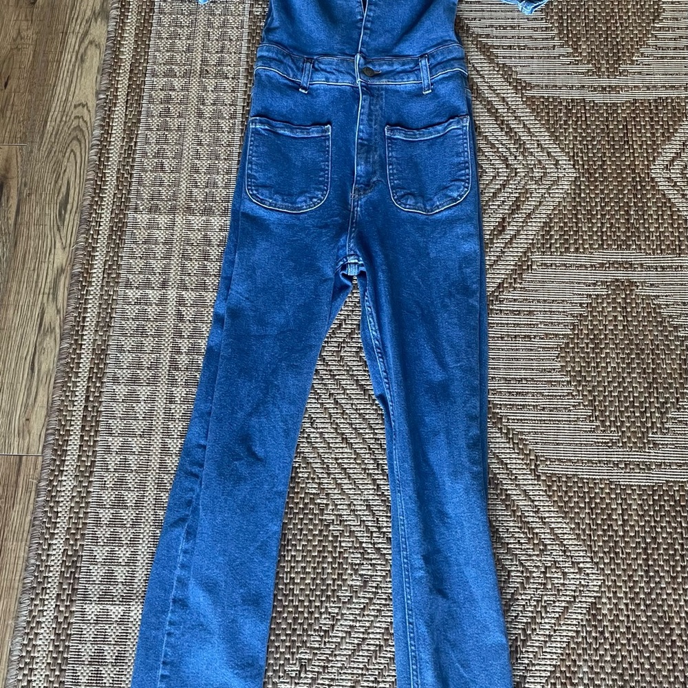 Nasty Gal Deep V Neck Denim Boilersuit